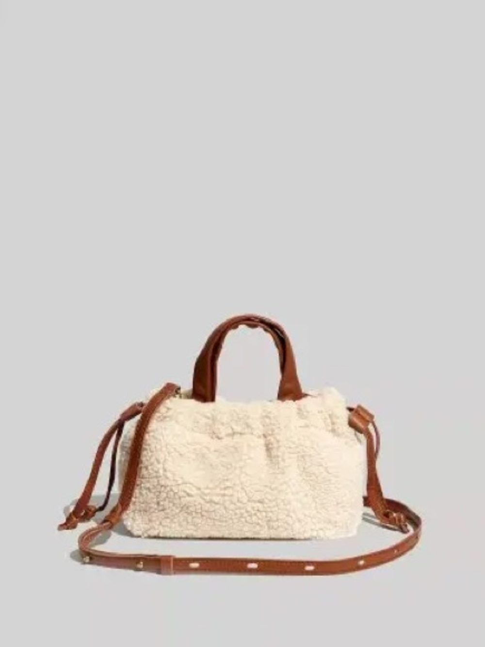 Madewell Cream Sherpa Crossbody with Brown Trim